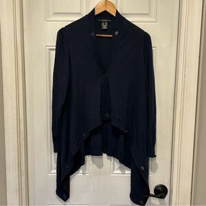 lafayette 148 New York Waterfall Cardigan Navy Blue, Snap, Adjustable Sz Small